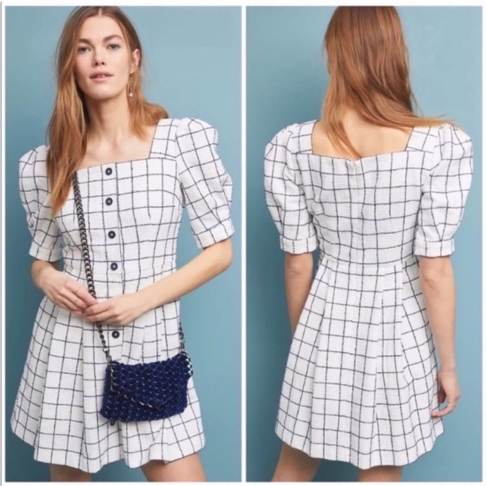 Anthropology Gal Meets Glam puff sleeve tweed dress, size 8
